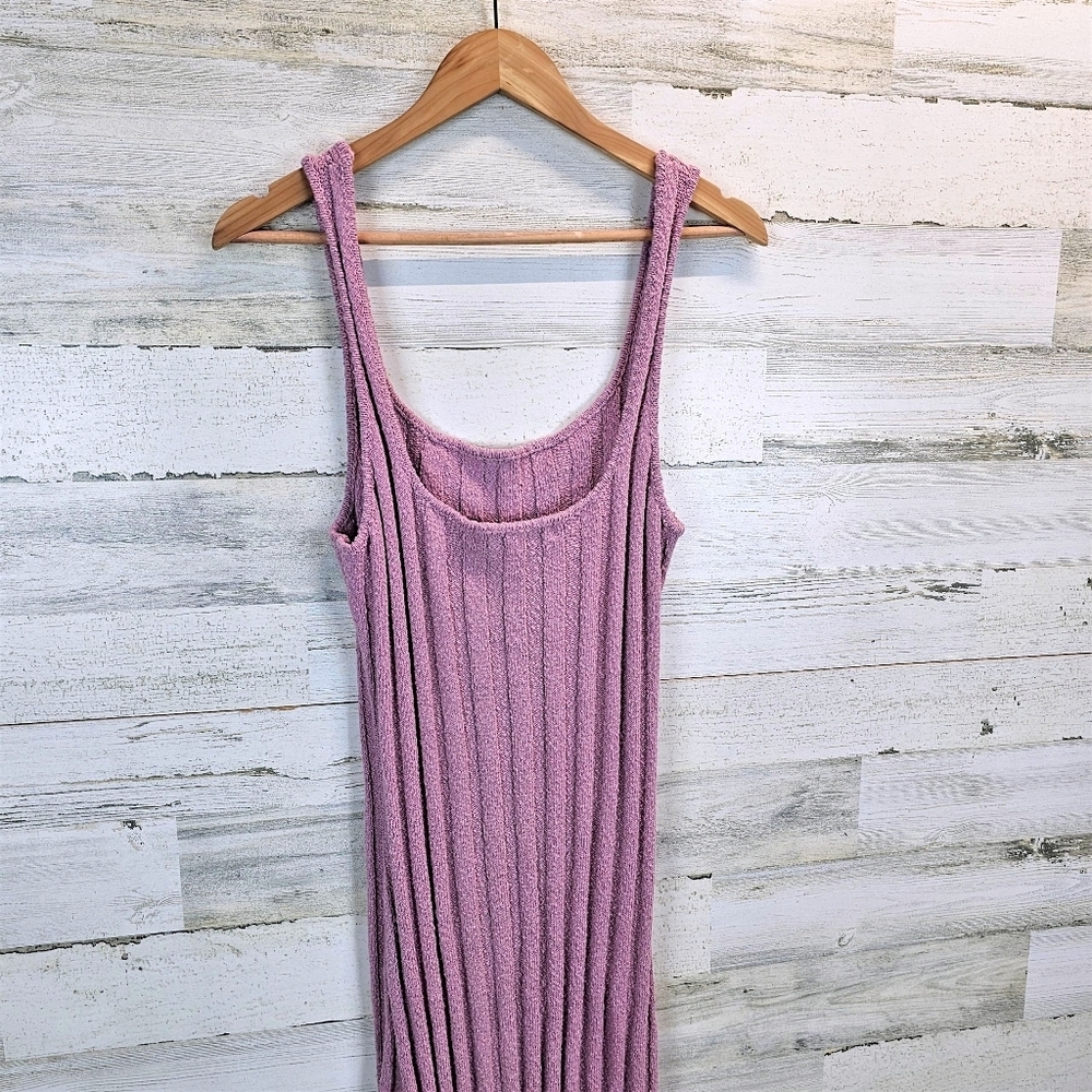 Free People Beach Santos Knit Midi Dress L Rose Pink Ribbed Tank Scoop Neck - Picture 8 of 11